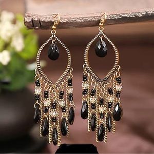 NEW Black & Gold Dangle Earrings